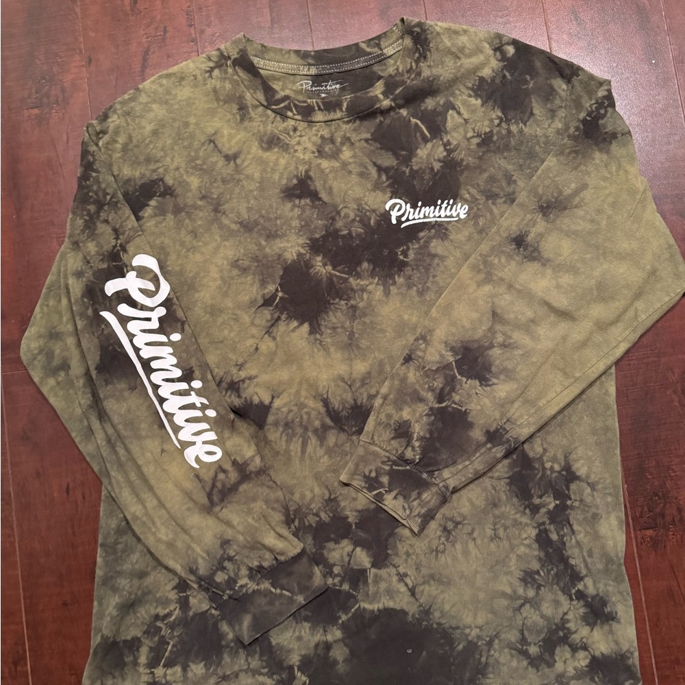 Primitive Men's Long Sleeve Tie-Dye Shirt - Olive and Black